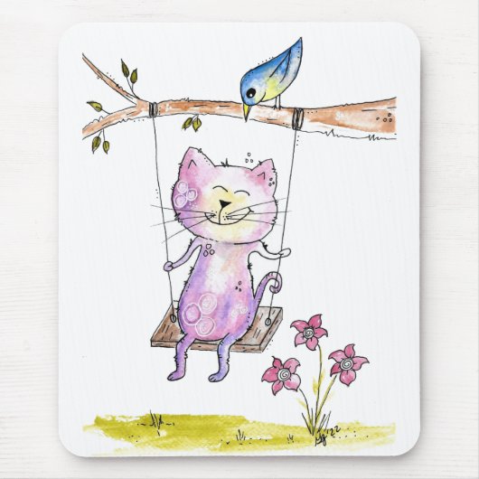 Cute Whimsical Pink Cat Swing Muismat (Voorkant)