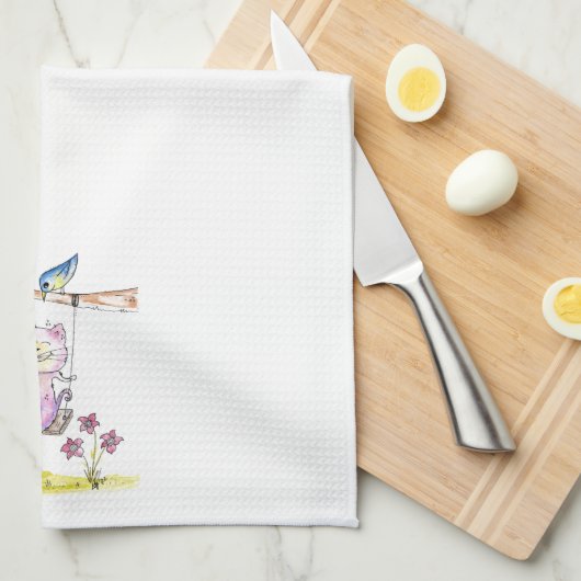 Cute Whimsical Pink Cat Swing Theedoek (Quarter Fold)