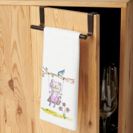 Cute Whimsical Pink Cat Swing Theedoek