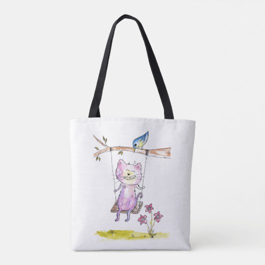 Cute Whimsical Pink Cat Swing Tote Bag (Achterkant)