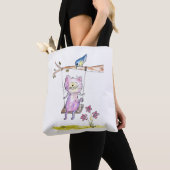 Cute Whimsical Pink Cat Swing Tote Bag (Dichtbij)