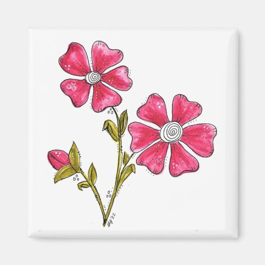 Cute Whimsical Pink Flowers Magneet (Voorkant)