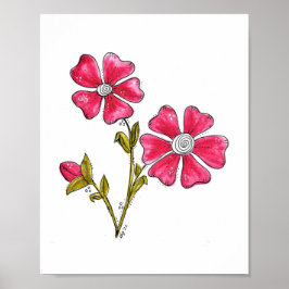 Cute Whimsical Pink Flowers Poster