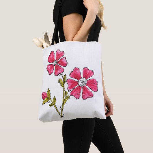 Cute Whimsical Pink Flowers Tote Bag (Dichtbij)