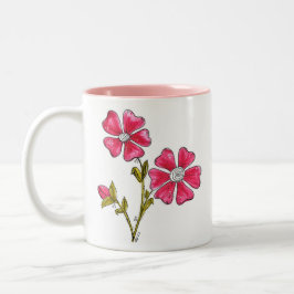 Cute Whimsical Pink Flowers Tweekleurige Koffiemok