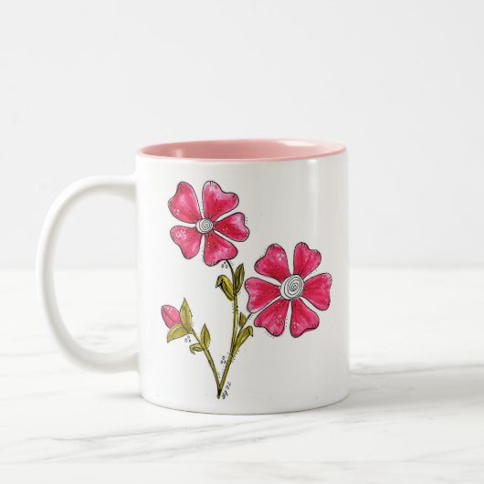 Cute Whimsical Pink Flowers Tweekleurige Koffiemok (Links)
