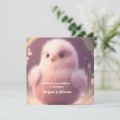 Cute Whimsical Pink Fluffy Bird Fairytale gelsprok Bedankkaart (Staand voorkant)