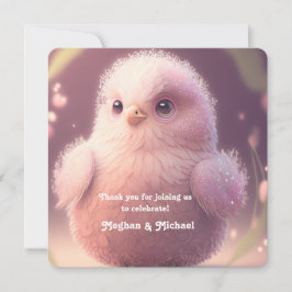 Cute Whimsical Pink Fluffy Bird Fairytale gelsprok Bedankkaart