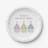 Cute Whimsical Pink Girly Waterverf Cupcakes Papieren Bordje (Voorkant)