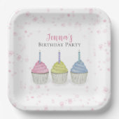 Cute Whimsical Pink Girly Waterverf Cupcakes Papieren Bordje (Voorkant)