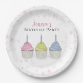 Cute Whimsical Pink Girly Waterverf Cupcakes Papieren Bordje (Voorkant)