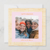 Cute Whimsical Pink Orange Christmas Photo Square Feestdagenkaart (Voorkant)