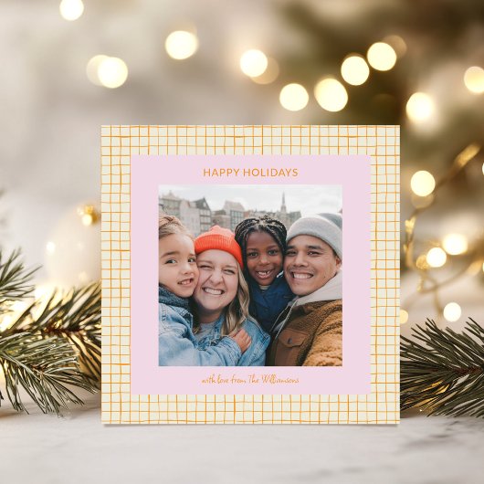 Cute Whimsical Pink Orange Christmas Photo Square Feestdagenkaart