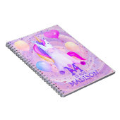 Cute Whimsical Pink Waterverf Unicorn Glitter Notitieboek (Rechterzijde)