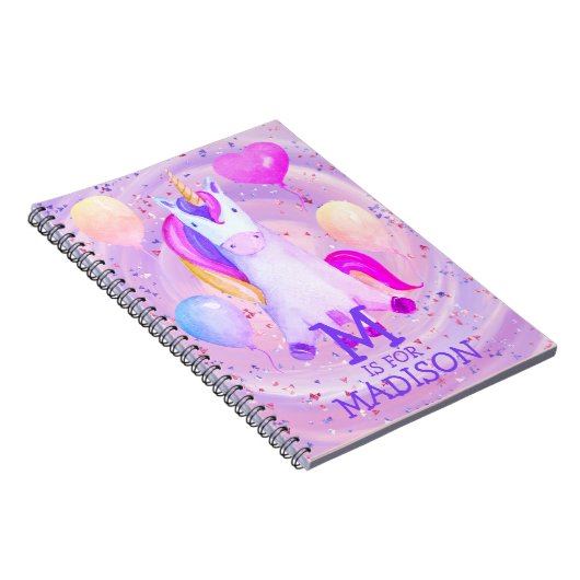 Cute Whimsical Pink Waterverf Unicorn Glitter Notitieboek (Rechterzijde)