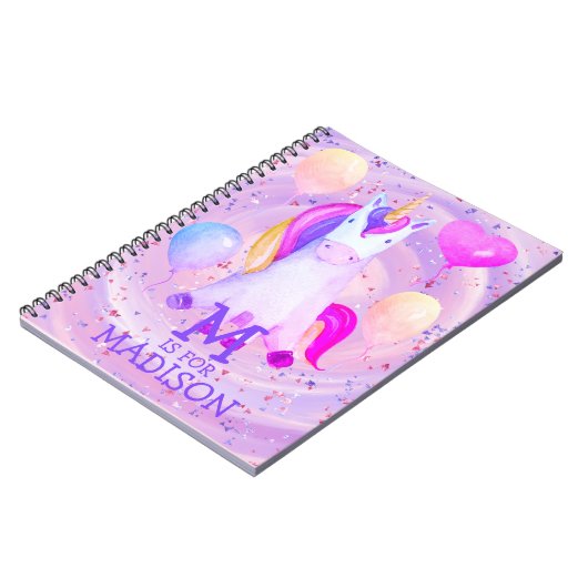 Cute Whimsical Pink Waterverf Unicorn Glitter Notitieboek (Linkerzijde)