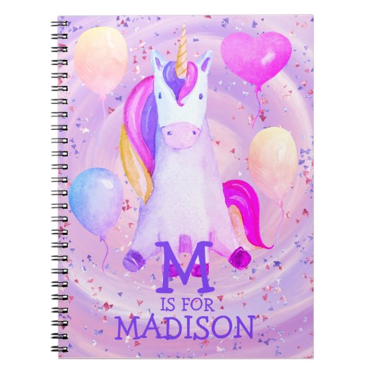 Cute Whimsical Pink Waterverf Unicorn Glitter Notitieboek (Voorkant)
