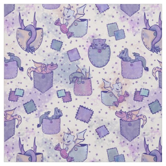 Cute Whimsical Pocket Dragons in Paars Stof (Swatch)