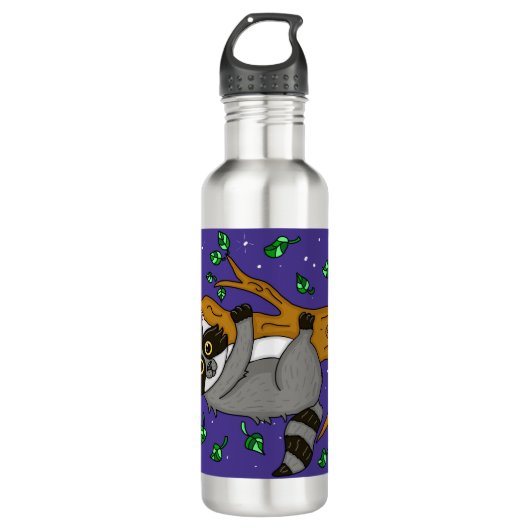 Cute Whimsical Raccoon Cartoon Waterfles (Voorkant)