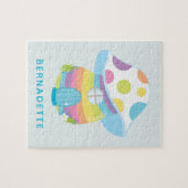 Cute Whimsical Rainbow Mushroom House Blue Name Legpuzzel (Horizontaal)