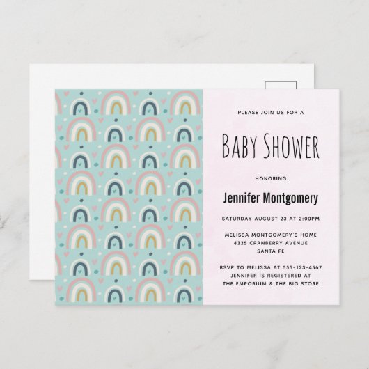 Cute Whimsical Rainbow Pattern Baby shower Uitnodiging Briefkaart (Voorkant / Achterkant)