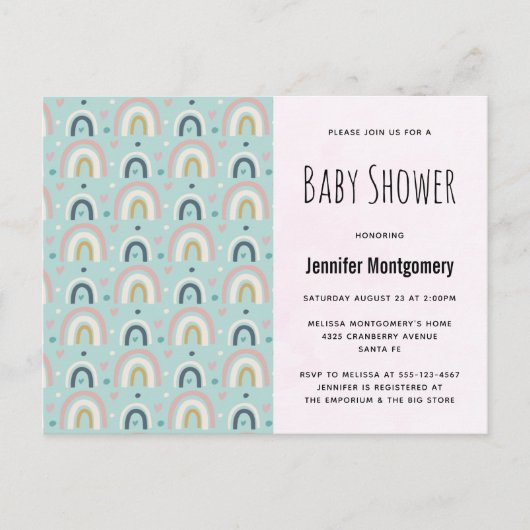 Cute Whimsical Rainbow Pattern Baby shower Uitnodiging Briefkaart (Voorkant)