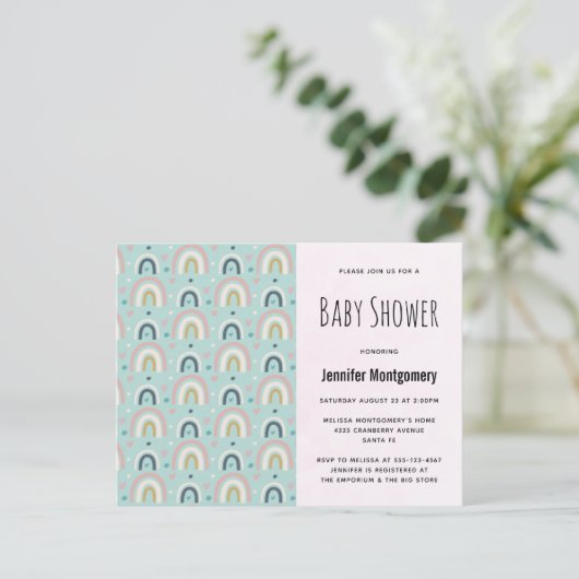 Cute Whimsical Rainbow Pattern Baby shower Uitnodiging Briefkaart (Staand voorkant)