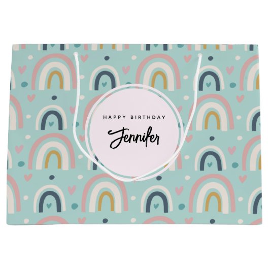 Cute Whimsical Rainbow Pattern Birthday Groot Cadeauzakje (Voorkant)