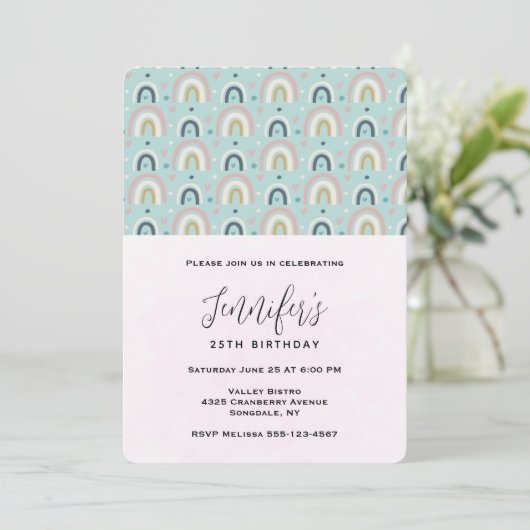 Cute Whimsical Rainbow Pattern Birthday Kaart (Staand voorkant)