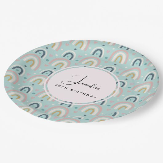 Cute Whimsical Rainbow Pattern Birthday Papieren Bordje (Gekanteld)