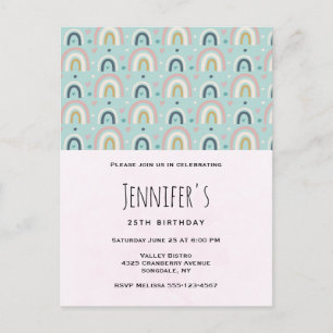 Cute Whimsical Rainbow Pattern Birthday Uitnodiging Briefkaart