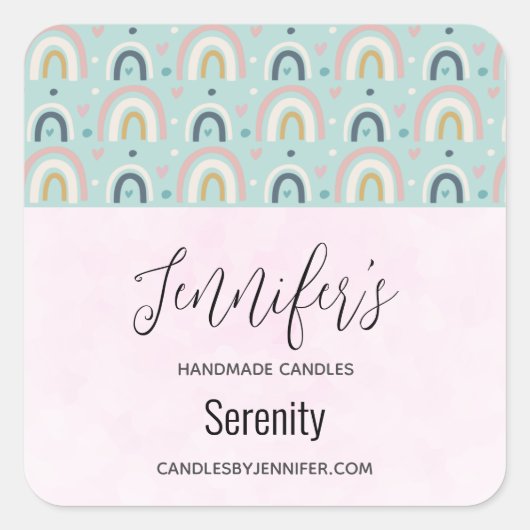 Cute Whimsical Rainbow Pattern Candle Business Vierkante Sticker (Voorkant)