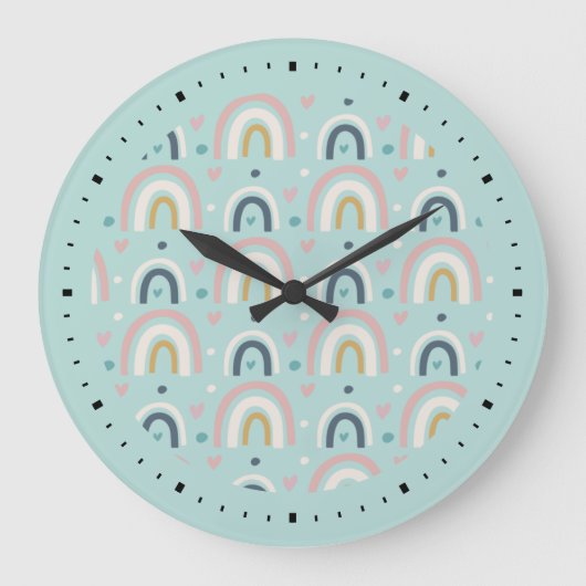 Cute Whimsical Rainbow Pattern Grote Klok (Voorkant)