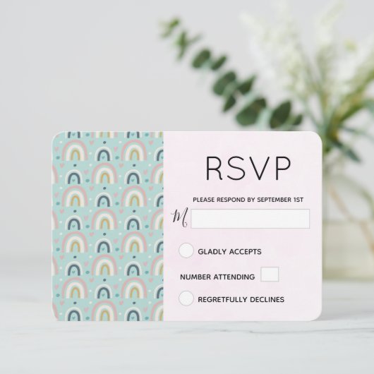 Cute Whimsical Rainbow Pattern RSVP Kaartje (Staand voorkant)