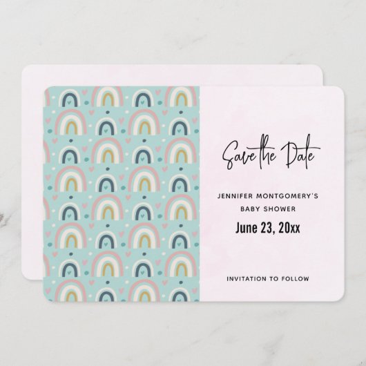 Cute Whimsical Rainbow Pattern Save The Date (Voorkant / Achterkant)