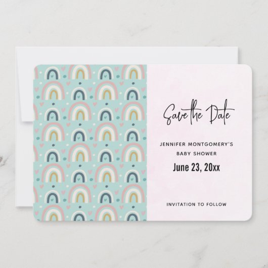 Cute Whimsical Rainbow Pattern Save The Date (Voorkant)