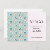 Cute Whimsical Rainbow Pattern Save the Date Uitnodiging Briefkaart (Voorkant / Achterkant)