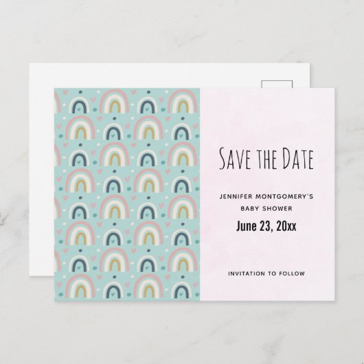 Cute Whimsical Rainbow Pattern Save the Date Uitnodiging Briefkaart (Voorkant / Achterkant)