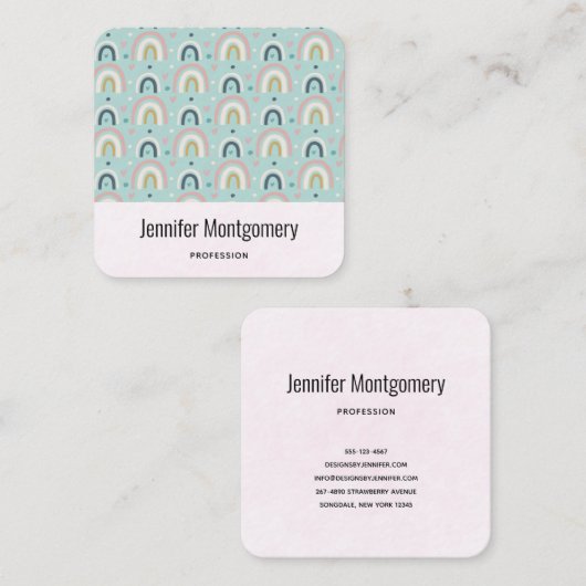 Cute Whimsical Rainbow Pattern Vierkante Visitekaartje (Voorkant / Achterkant)