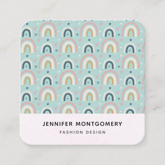 Cute Whimsical Rainbow Pattern Vierkante Visitekaartje (Voorkant)