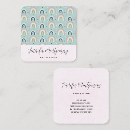 Cute Whimsical Rainbow Pattern Vierkante Visitekaartje (Voorkant / Achterkant)