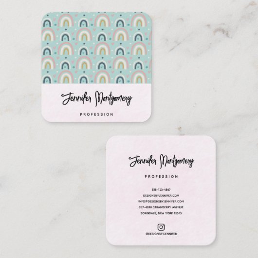 Cute Whimsical Rainbow Pattern Vierkante Visitekaartje (Voorkant / Achterkant)