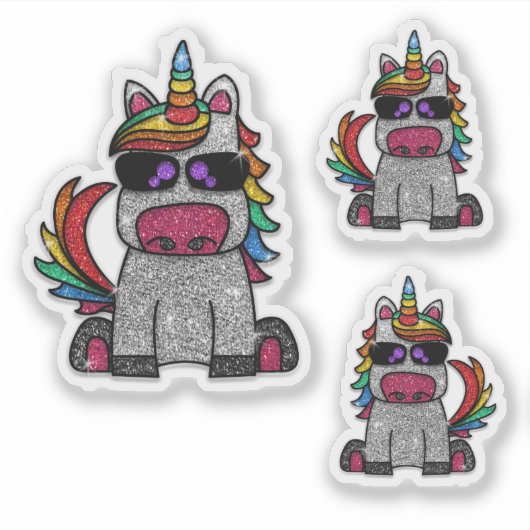 Cute Whimsical Rainbow Unicorn Glitter Sticker (Voorkant)