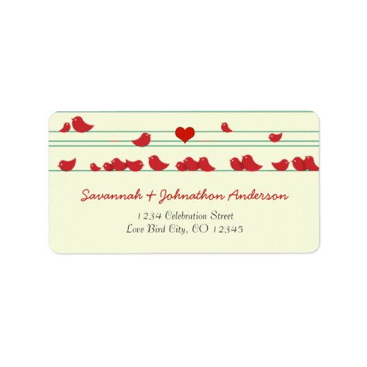 Cute Whimsical Red Birds Adresetiketten Etiket (Voorkant)