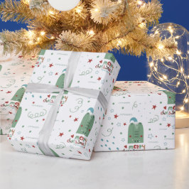 Cute Whimsical Red en Green Kerstmis Pattern Cadeaupapier