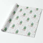 Cute Whimsical Red en Green Kerstmis Pattern Cadeaupapier (Uitgerold)