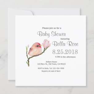 Cute Whimsical Redpoll Bird Baby shower Invitation Kaart