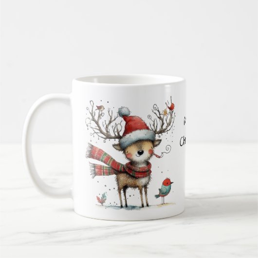 Cute Whimsical Reindeer Merry Kerstmis Koffiemok (Links)