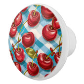Cute Whimsical Retro Mid-Century Cherries & Plaid Keramische Knop (Rechts)