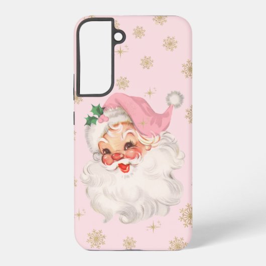 Cute Whimsical Retro Pink Santa Christmas Pattern Samsung Galaxy Hoesje (Achterkant)